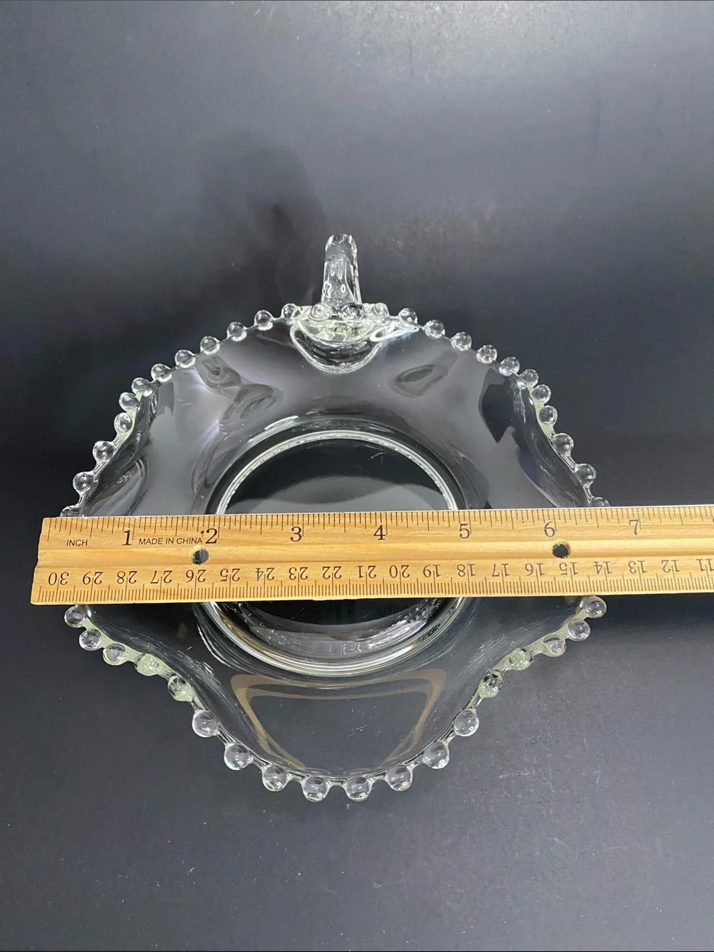 Vintage Imperial Glass Candlewick Handled Nappy Bowl Wavy Crimped Ruffled Edges